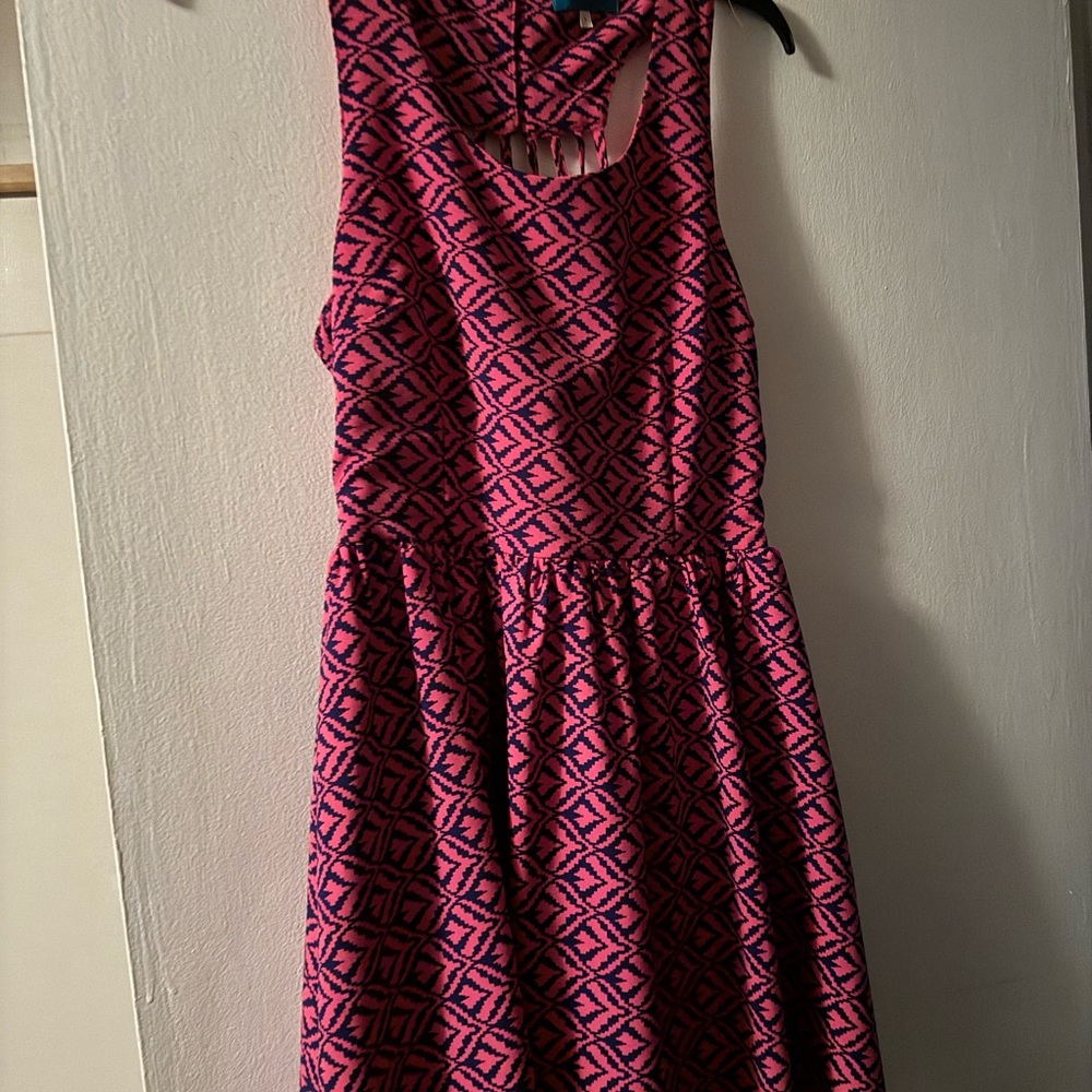 Chic Backless Pink and Black Patterned Dress